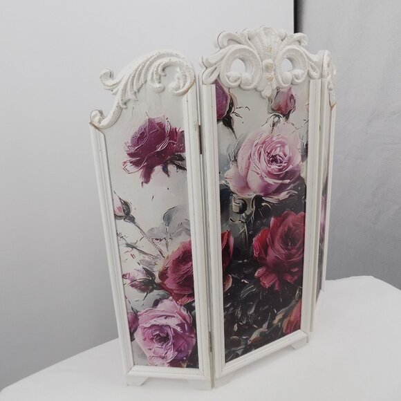 Floral Folding Screen Roses Ashland Fall Blush Romance Hinged 18.75" Tall New - Picture 2 of 8